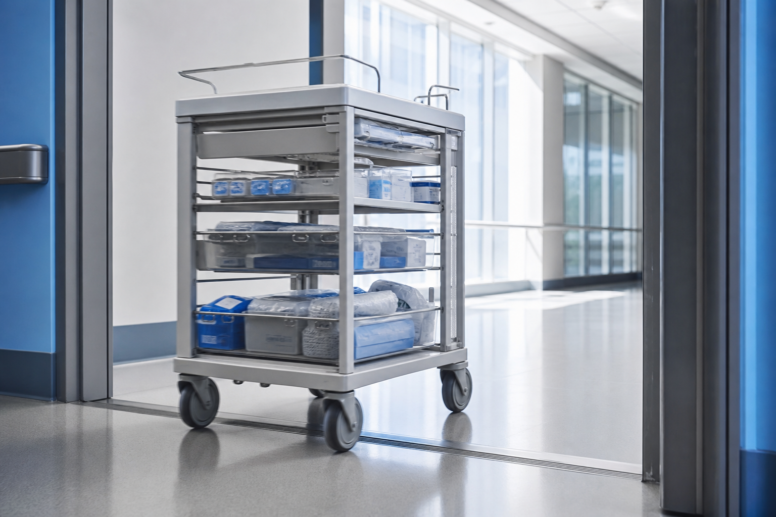 medical cart moving over a threshold