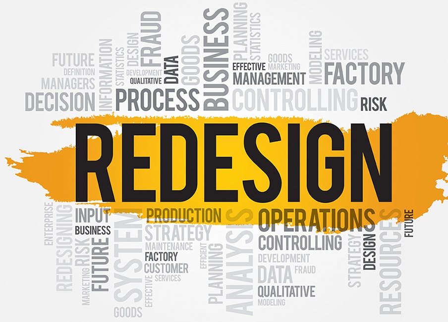 word cloud with redesign as the largest word