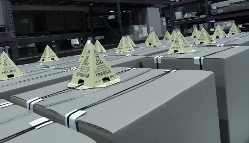 multiple packaging boxes with fragile indictor on top