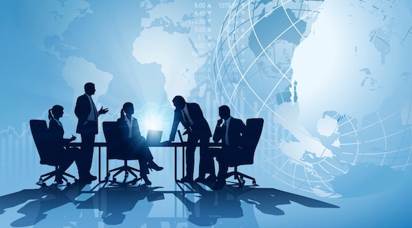 illustration of business people sitting at conference table