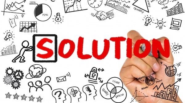 Solution in large text with small graph doodles surrounding text