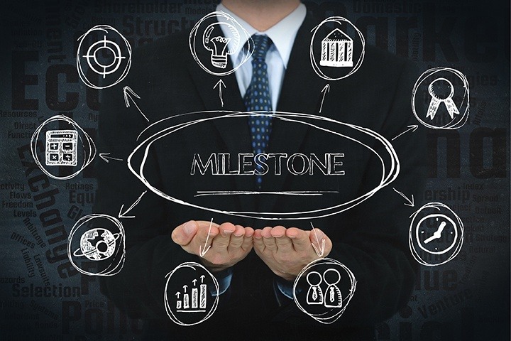 business man displaying milestones graph