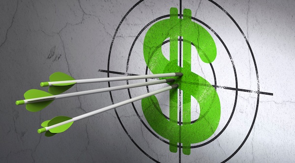 three arrows in bullseye with a money sign