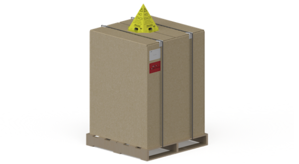 pallet package with warning label on top