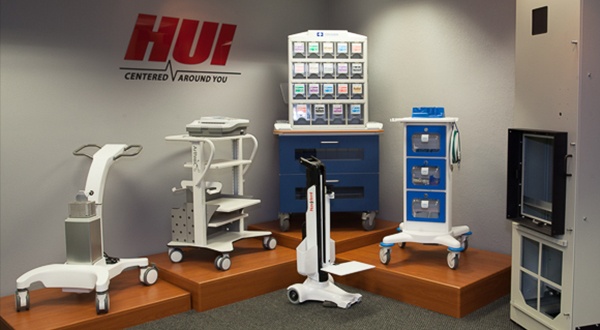 display of various custom medical carts made by HUI